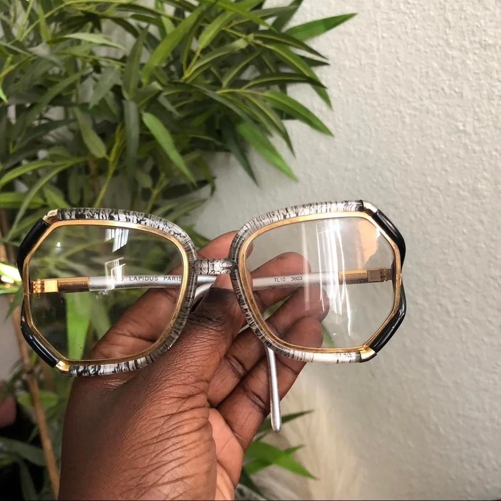 TED LAPIDUS Vintage Large Oversize Geometric Eyeglasses Frames Paris France Gold